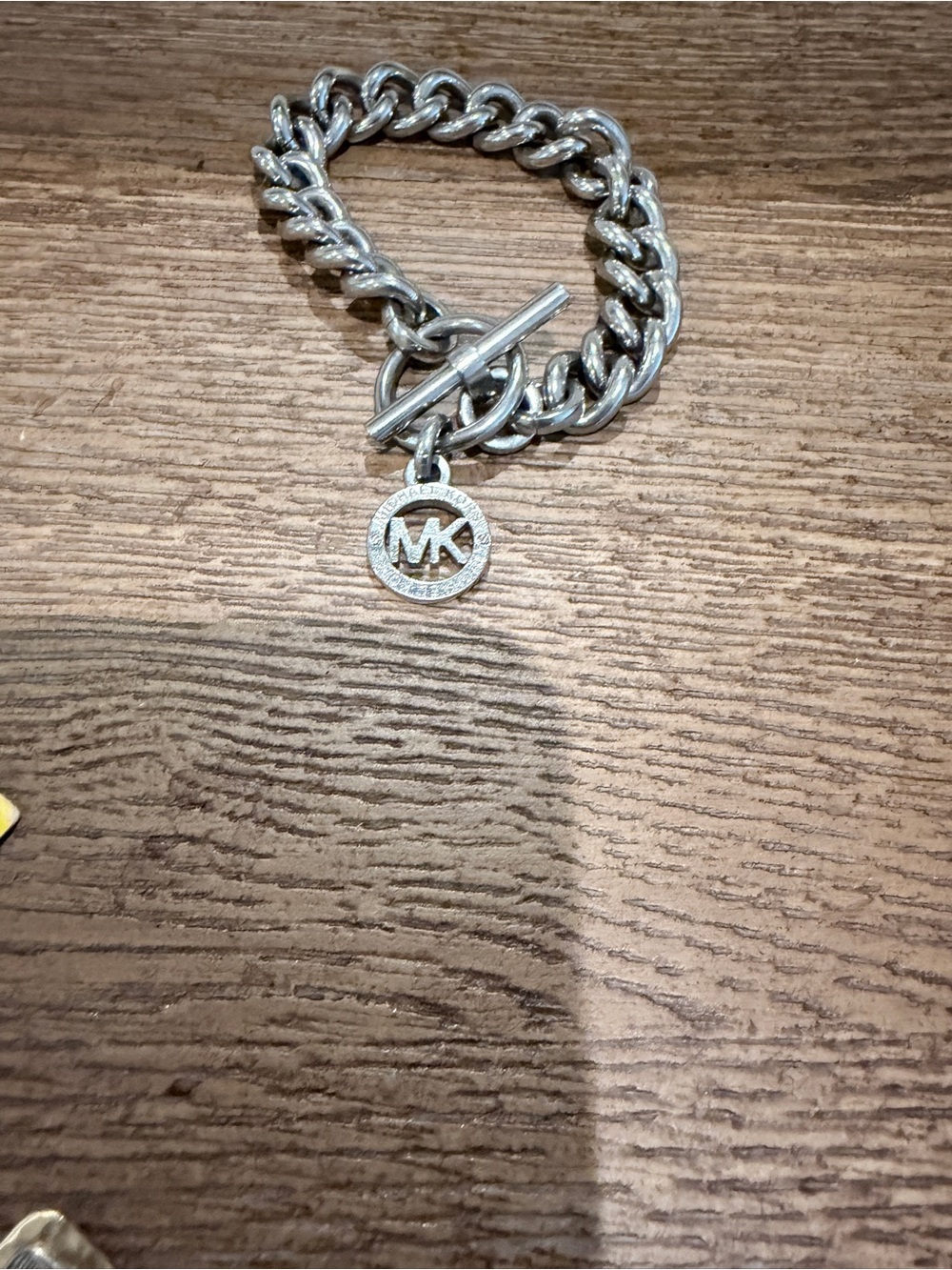 Michael Kors Silver Chain Toggle Bracelet with MK Charm